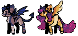 Size: 280x130 | Tagged: safe, artist:catastrophyte, oc, oc only, oc:boy, oc:gal, pegasus, pony, duo, female, female oc, full body, male, male oc, mare, mare oc, side view, simple background, smiling, stallion, stallion oc, tiny, transparent background