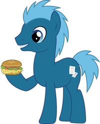 Size: 1585x1974 | Tagged: safe, edit, vector edit, eiffel, earth pony, pony, g4, background pony, burger, food, hay burger, holding something, male, recolor, simple background, smiling, solo, stallion, transparent background, vector