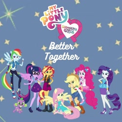 Size: 2000x2000 | Tagged: safe, edit, edited screencap, screencap, applejack, fluttershy, pinkie pie, rainbow dash, rarity, sci-twi, spike, spike the regular dog, sunset shimmer, twilight sparkle, dog, human, equestria girls, equestria girls specials, g4, g5, equestria girls logo, fake, female, humane five, humane seven, humane six, male, my little pony logo, ponied up