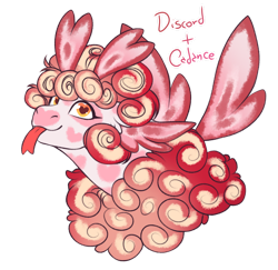 Size: 1280x1243 | Tagged: safe, artist:malinraf1615, oc, oc only, hybrid, bust, heart, heart eyes, interspecies offspring, offspring, parent:discord, parent:princess cadance, parents:discodance, portrait, simple background, solo, tongue out, transparent background, wingding eyes