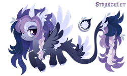 Size: 1920x1152 | Tagged: safe, artist:kabuvee, oc, oc only, oc:strangelet, draconequus, braid, female, horns, simple background, solo, tail wings, transparent background