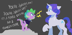 Size: 1416x690 | Tagged: safe, artist:kreeeeeez, rarity, spike, dragon, pony, unicorn, dragon dropped, g4, abuse, duo, horn, lyrics, ms paint, punk, raribuse, text, verbal abuse