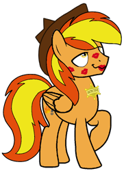 Size: 590x816 | Tagged: safe, artist:noi kincade, oc, oc only, oc:firey ratchet, pegasus, badge, detective, fedora, hat, kiss mark, lipstick, male, simple background, solo, stallion, transparent background