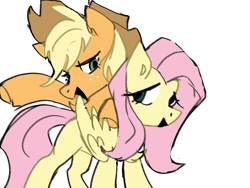 Size: 1080x810 | Tagged: safe, artist:咸茶吾良夜, applejack, fluttershy, g4, duo, duo female, female, lesbian, ship:appleshy, shipping, simple background, white background