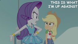 Size: 2000x1126 | Tagged: safe, edit, edited screencap, editor:quoterific, screencap, applejack, rarity, human, equestria girls, equestria girls specials, g4, my little pony equestria girls: rollercoaster of friendship, female