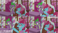 Size: 2000x1125 | Tagged: safe, edit, edited screencap, editor:quoterific, screencap, cup cake, spike, dragon, earth pony, pony, g4, season 9, the big mac question, cup cake is not amused, duo, duo male and female, female, male, sugarcube corner, unamused, winged spike, wings