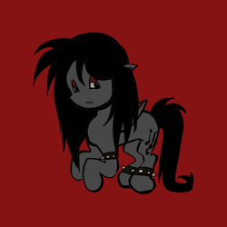 Size: 1000x1000 | Tagged: safe, artist:0liiver, oc, oc only, oc:basil, bat pony, pony, lidded eyes, red background, simple background, solo