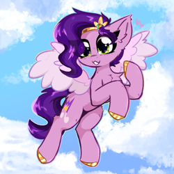 Size: 2000x2000 | Tagged: safe, artist:jubyskylines, pipp petals, pegasus, pony, g5, adorapipp, chest fluff, cloud, colored wings, cute, diadem, eye clipping through hair, female, flying, grin, headband, heart, heart eyes, high res, jewelry, mare, regalia, sky, smiling, solo, spread wings, wingding eyes, wings