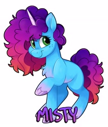 Size: 2506x2951 | Tagged: safe, artist:luximus17, misty brightdawn, pony, unicorn, g5, cute, female, freckles, horn, mare, mistybetes, raised hoof, rebirth misty, simple background, smiling, solo, white background