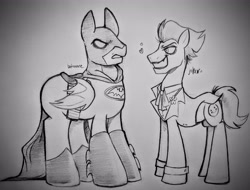 Size: 3949x2997 | Tagged: safe, artist:dsstoner, bat pony, earth pony, pony, bat wings, batman, dc comics, duo, duo male, male, ponified, stallion, the batman, the joker, traditional art, wings