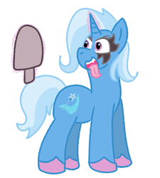 Size: 1153x1281 | Tagged: safe, artist:zoeyhorse, trixie, pony, unicorn, g4, colored hooves, face paint, female, glowing, glowing horn, hooves, horn, levitation, long tongue, magic, mare, open mouth, simple background, solo, telekinesis, tongue out, white background