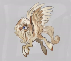 Size: 2048x1741 | Tagged: safe, artist:zackfurry111, oc, oc only, pegasus, pony, blonde mane, brown wings, flying, gray background, pegasus oc, side view, simple background, solo, spread wings, tan coat, tan wings, wings