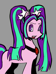 Size: 748x1000 | Tagged: safe, artist:0liiver, aria blaze, earth pony, pony, rainbow rocks 10th anniversary, g4, earth pony aria blaze, equestria girls ponified, eyebrows, female, gem, gray background, mare, open mouth, open smile, ponified, simple background, siren gem, smiling, solo