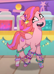 Size: 517x707 | Tagged: safe, screencap, windy, pegasus, pony, g5, my little pony: tell your tale, the dream team delight, spoiler:g5, spoiler:my little pony: tell your tale, spoiler:tyts02e19, adorawindy, boardtrot, bracelet, concave belly, cropped, cute, female, friendship bracelet, happy, jewelry, mare, open mouth, open smile, slender, smiling, solo, standing on two hooves, thin