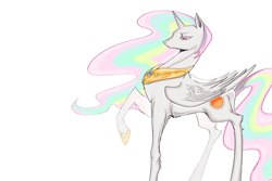 Size: 3000x2000 | Tagged: safe, artist:fengnansongjiangliyin, princess celestia, alicorn, pony, g4, concave belly, female, folded wings, hoof shoes, long legs, mare, missing accessory, peytral, princess shoes, raised hoof, simple background, solo, sternocleidomastoid, tall, thin, white background, wings