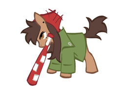 Size: 623x481 | Tagged: safe, artist:nompang22, pony, baseball bat, clothes, female, jacket, luz noceda (the owl house), mare, mouth hold, ponified, simple background, solo, the owl house, white background