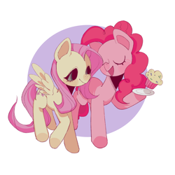 Size: 1280x1280 | Tagged: safe, artist:nimingxiwang168, fluttershy, pinkie pie, earth pony, pegasus, pony, g4, duo, duo female, eyes closed, female, lesbian, mare, open mouth, open smile, ship:flutterpie, shipping, smiling