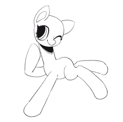 Size: 2037x2024 | Tagged: safe, artist:nimingxiwang168, earth pony, pony, base, black and white, full body, grayscale, monochrome, one eye closed, smiling, solo, wink