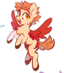 Size: 434x493 | Tagged: safe, artist:buttzaton, pony, anime, colored wings, flying, hawks, keigo takami, looking at you, my hero academia, open mouth, open smile, ponified, simple background, smiling, solo, spread wings, white background, wings