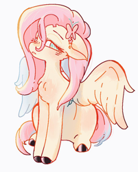 Size: 696x864 | Tagged: safe, artist:kekeheweisi, fluttershy, pegasus, pony, g4, female, mare, sitting, solo, unshorn fetlocks