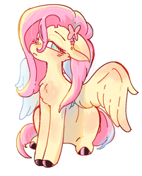 Size: 698x867 | Tagged: safe, alternate version, artist:kekeheweisi, fluttershy, pegasus, pony, g4, female, mare, sitting, solo, unshorn fetlocks