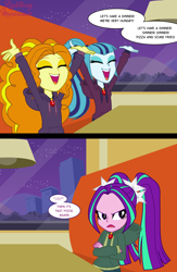 Size: 2000x3060 | Tagged: safe, artist:lightning_musicwave_safe, adagio dazzle, aria blaze, sonata dusk, human, rainbow rocks 10th anniversary, equestria girls, g4, my little pony equestria girls: rainbow rocks, adoragio, ariabetes, clothes, cute, female, grumpy, hungry, jewelry, let's have a battle, pendant, show accurate, singing, sonatabetes, speech bubble, the dazzlings, trio, trio female, watermark