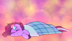 Size: 854x494 | Tagged: safe, artist:sekuponi, oc, oc only, oc:sweet vibes, pony, abstract background, blushing, cute, eyes closed, female, flat fuck friday, lying down, mare, sleeping, solo