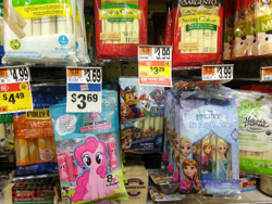 Size: 4032x3024 | Tagged: safe, pinkie pie, g4, anna, cheese, elsa, food, frozen (movie), irl, paw patrol, photo, store, string cheese