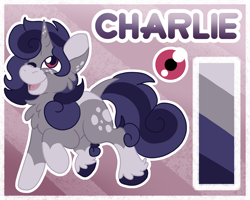 Size: 2500x2000 | Tagged: safe, artist:euspuche, oc, oc only, oc:charlie (euspuche), bat pony, donkey, unicorn, horn, looking at you, male, one eye closed, reference sheet, smiling, solo, wink