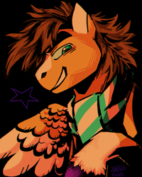 Size: 1024x1280 | Tagged: safe, artist:junglefiend, pony, anime, brown mane, clothes, grin, jojo's bizarre adventure, joseph joestar, male, orange coat, ponified, scarf, smiling, stallion