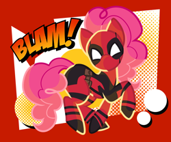 Size: 3470x2887 | Tagged: safe, artist:lipitea, pinkie pie, earth pony, pony, g4, cosplay, costume, deadpool, female, marvel, pinkiepool