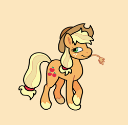 Size: 1294x1269 | Tagged: safe, artist:junglefiend, earth pony, pony, female, full body, mare, orange background, simple background, smiling, solo, straw in mouth