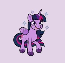 Size: 1294x1269 | Tagged: safe, artist:junglefiend, twilight sparkle, alicorn, pony, g4, female, full body, mare, open mouth, open smile, pink background, simple background, smiling, solo, twilight sparkle (alicorn)