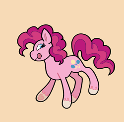 Size: 1294x1269 | Tagged: safe, artist:junglefiend, pinkie pie, earth pony, pony, g4, :p, full body, simple background, smiling, solo, tongue out, yellow background