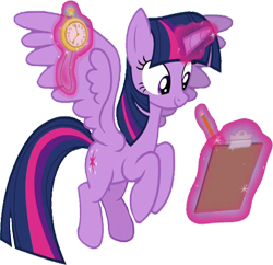 Size: 745x720 | Tagged: safe, edit, edited screencap, editor:homersimpson1983, screencap, twilight sparkle, alicorn, pony, g4, background removed, clipboard, episode needed, female, levitation, magic, not a vector, pencil, simple background, solo, stopwatch, telekinesis, transparent background, twilight sparkle (alicorn), watch