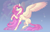 Size: 4121x2673 | Tagged: safe, artist:charlotte38, fluttershy, pegasus, pony, g4, concave belly, female, fit, gradient background, long mane, looking at you, mare, raised hoof, raised leg, slender, solo, spread wings, thin, wings, zoom layer