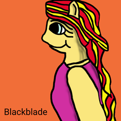 Size: 1280x1280 | Tagged: safe, artist:blackblade360, sunset shimmer, human, rainbow rocks 10th anniversary, equestria girls, g4, my little pony equestria girls: rainbow rocks, clothes, digital drawing, female, green eyes, ibispaint x, orange background, orange skin, pony ears, rainbow rocks outfit, signature, simple background, smiling, two toned hair