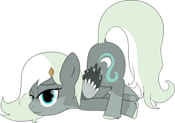 Size: 4558x3214 | Tagged: safe, artist:poniidesu, oc, oc only, pegasus, pony, blue eyes, cute, face down ass up, female, filly, foal, folded wings, gray coat, hairclip, hooves, long hair, long mane, long tail, looking at you, scootie belle, simple background, solo, tail, transparent background, two toned mane, unshorn fetlocks, wings