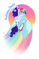 Size: 1396x2118 | Tagged: safe, artist:queerhorses, rainbow dash, rarity, pony, g4, alternate design, duo, duo female, female, holding a pony, lesbian, rainbow trail, ship:raridash, shipping, simple background, transparent background