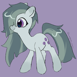 Size: 4096x4096 | Tagged: safe, artist:metaruscarlet, marble pie, earth pony, pony, g4, cute, female, marblebetes, mare, one eye covered, purple background, simple background, smiling, solo