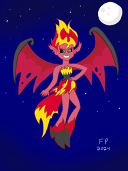 Size: 1620x2160 | Tagged: safe, artist:funnypancake, sunset shimmer, demon, equestria girls, g4, my little pony equestria girls, female, moon, night, solo, stars, sunset satan