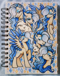 Size: 2132x2712 | Tagged: safe, artist:dariarchangel, oc, oc only, oc:florid frost, pegasus, pony, g4, arrogant, blue eyeshadow, blue hair, blue mane, blue tail, bust, colored ears, colored pinnae, colored wings, cute, emanata, eyeshadow, feminine stallion, floppy ears, fur, gradient mane, gradient tail, hair over one eye, large wings, lidded eyes, long hair, long mane, long mane male, long tail, looking down, looking up, makeup, male, male oc, ocbetes, one eye covered, pegasus oc, portrait, raised hoof, smiling, smirk, solo, sparkles, spread wings, stallion, stallion oc, standing, tail, traditional art, unamused, wavy hair, wavy mane, wavy tail, wings