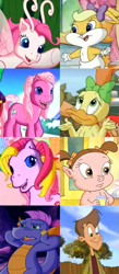 Size: 417x960 | Tagged: safe, edit, edited screencap, screencap, master kenbroath gilspotten heathspike, pinkie pie (g3), tra-la-la, triple treat, breezie, dragon, earth pony, pony, a very minty christmas, g3, the princess promenade, baby looney tunes, brian drummond, britt mckillip, chiara zanni, crossover, female, floyd minton, janyse jaud, lola bunny, looney tunes, male, mare, melissa duck, petunia pig, same voice actor, voice actor joke