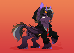 Size: 4264x3050 | Tagged: safe, artist:alzmariowolfe, oc, oc only, oc:delta riel-delano, alicorn, bat pony, bat pony alicorn, pony, unicorn, bat wings, gradient background, horn, horn ring, male, ring, solo, stallion, unshorn fetlocks, vein, veiny wings, wings