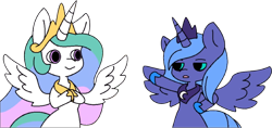 Size: 1024x485 | Tagged: safe, artist:tamers12345, princess celestia, princess luna, alicorn, pony, semi-anthro, my little pony: rarity and twilight sparkle go to unicorn con, g4, duo, duo female, female, food, lemon, mare, ms paint, questionable source, s1 luna, simple background, transparent background