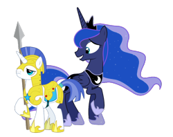 Size: 742x587 | Tagged: safe, edit, vector edit, princess luna, alicorn, pony, unicorn, g4, armor, crack shipping, female, horn, male, mare, raised hoof, royal guard, ship:guardluna, shipping, simple background, spear, stallion, straight, transparent background, vector, weapon