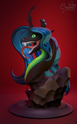 Size: 997x1600 | Tagged: safe, artist:sunny way, queen chrysalis, changeling, g4, 3d, 3d render, art, artwork, blender, bust, craft, digital art, fangs, feral, figurine, head, hemlock queen bust, horn, open mouth, portrait, redesign, render, sculpture, solo, statue, tongue out, zbrush