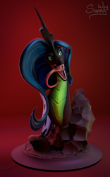 Size: 997x1600 | Tagged: safe, artist:sunny way, queen chrysalis, changeling, g4, 3d, 3d render, art, artwork, blender, bust, craft, digital art, fangs, feral, figurine, head, hemlock queen bust, horn, open mouth, portrait, redesign, render, sculpture, solo, statue, tongue out, zbrush