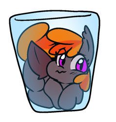 Size: 719x755 | Tagged: safe, artist:zutcha, oc, oc only, bat pony, pony, bat pony oc, cup, cup of pony, eye clipping through hair, female, glass, mare, micro, simple background, solo, white background