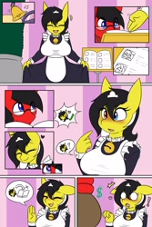 Size: 2000x3000 | Tagged: safe, artist:rice, oc, oc only, oc:assassin, oc:zedwin, anthro, anthro oc, clothes, comic, duo, explicit source, female, heart, heart eyes, heterochromia, maid, male, straight, wingding eyes